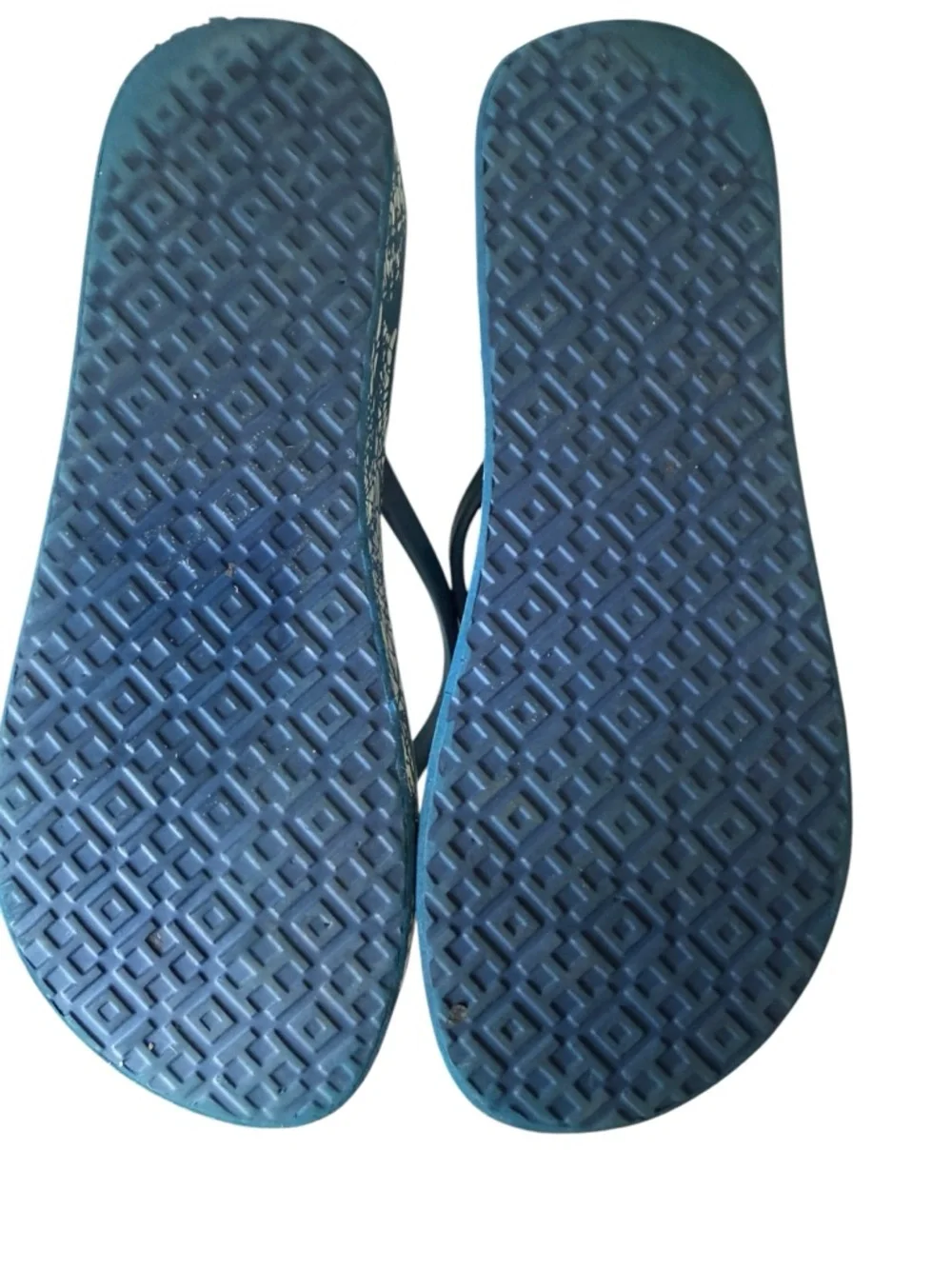 Tory Burch Blue Floral Batik Print Wedge Flip Flips Logo Medallion 9 Like New